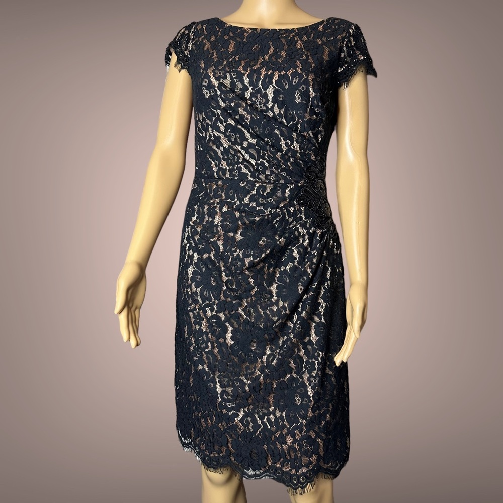 Eliza J|Dress|Full Lace Black|Size 4|Knee Length|Beige Lined|Cotton